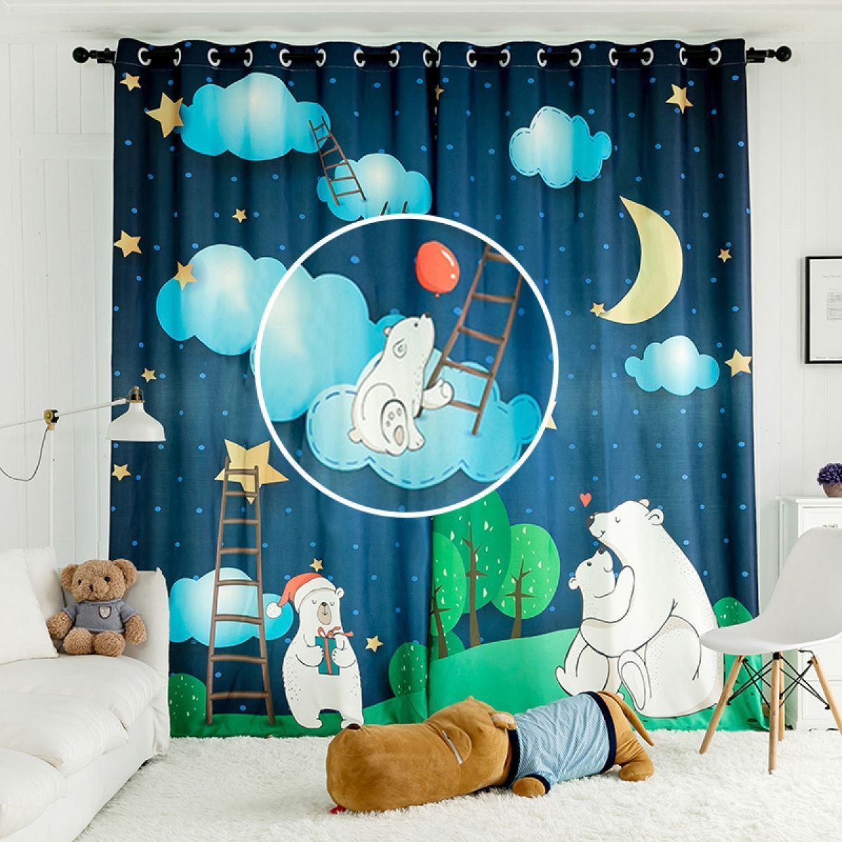 3d cartoon blue cloud printed window curtain home decor 6948