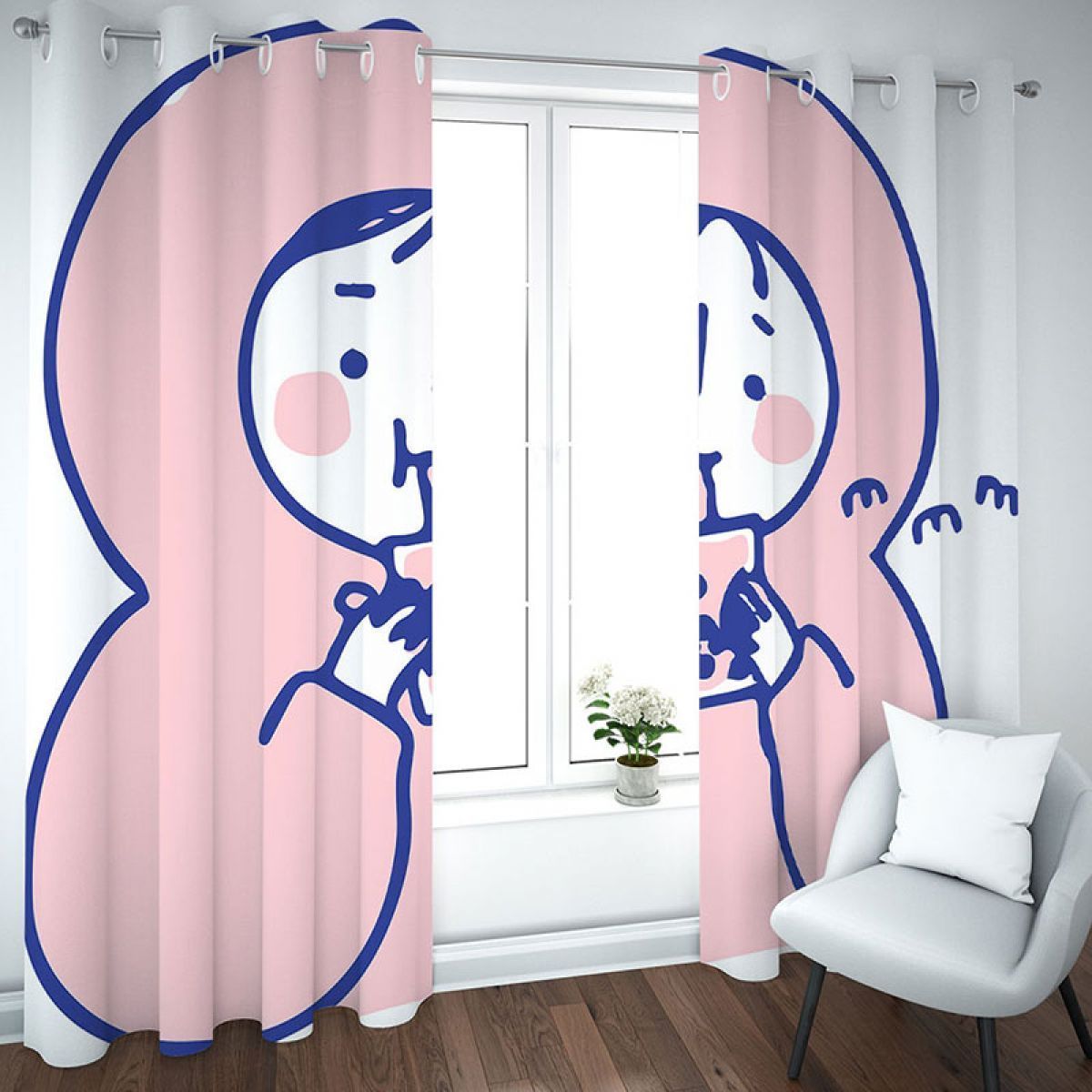 3d cartoon girl having drink printed window curtain home decor 5754