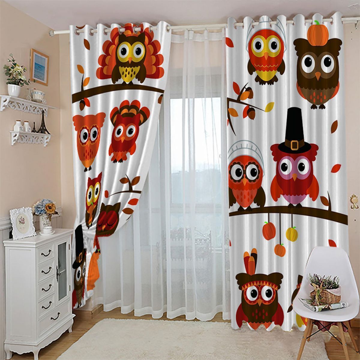 3d cartoon owls printed window curtain home decor 5987