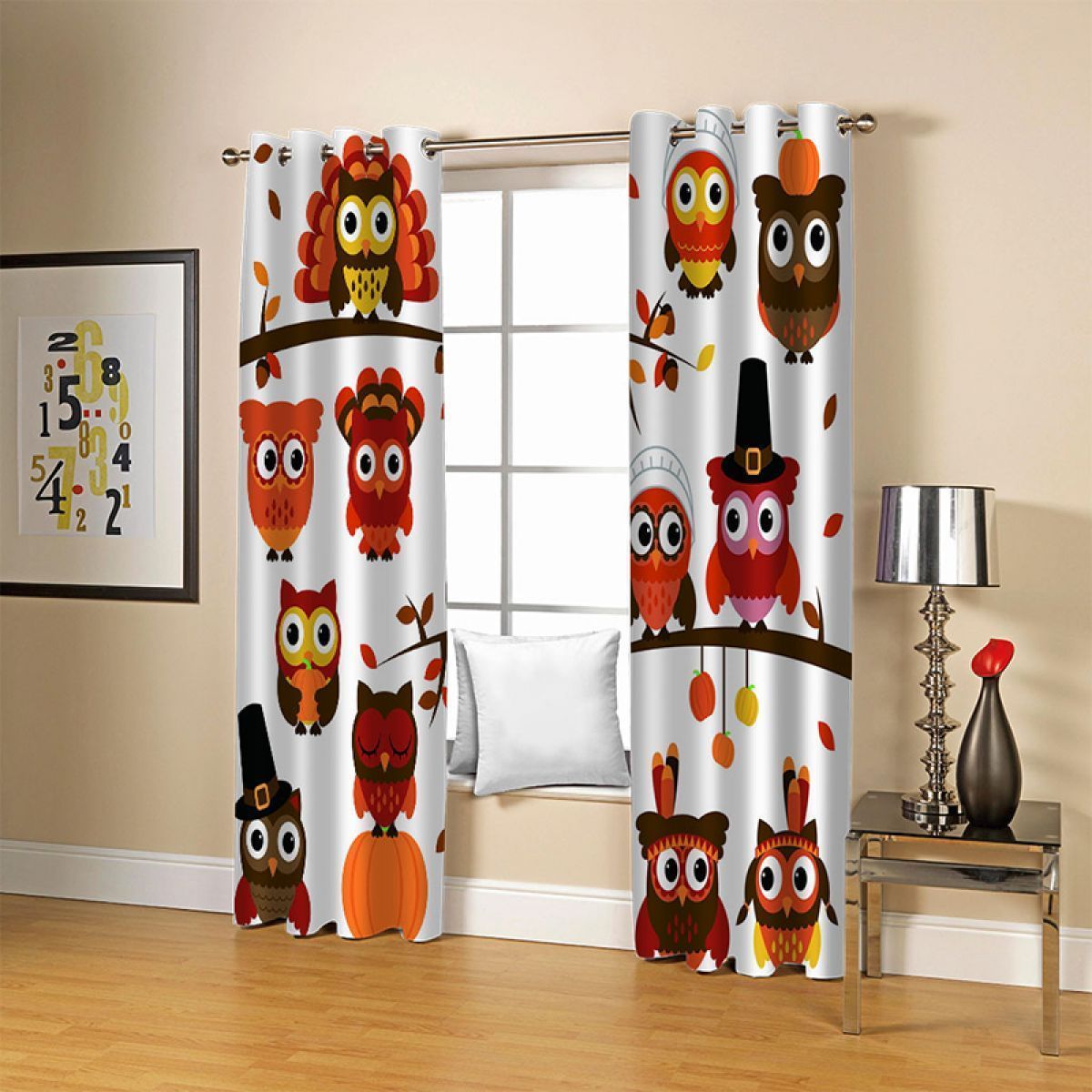 3d cartoon owls printed window curtain home decor 6135