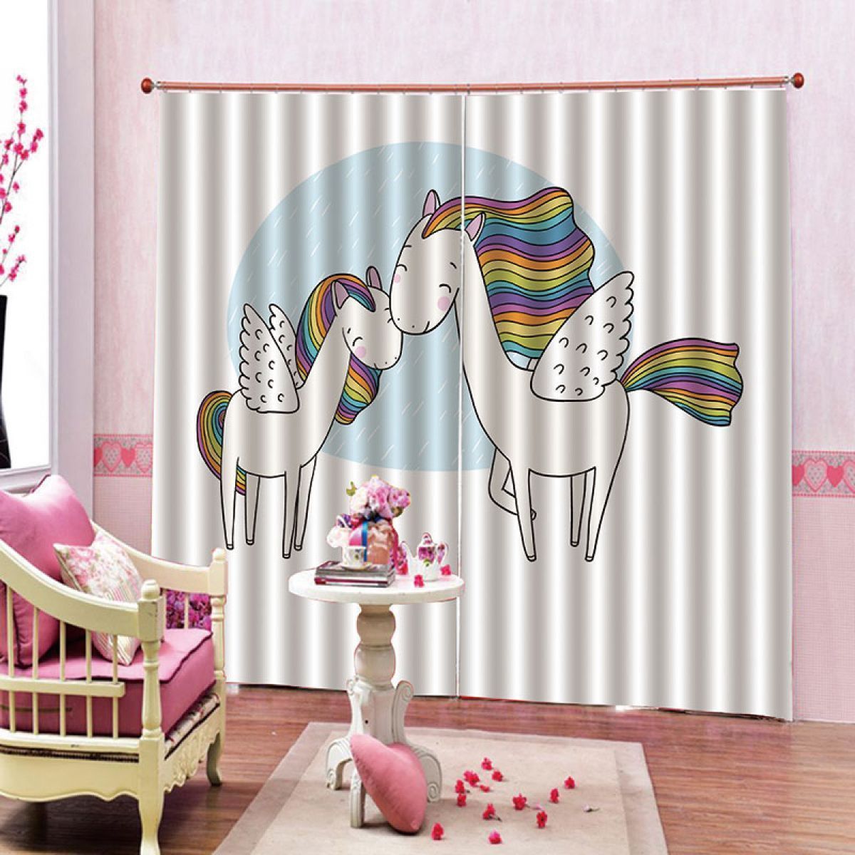 3d cartoon rainbow horses printed window curtain home decor 5502