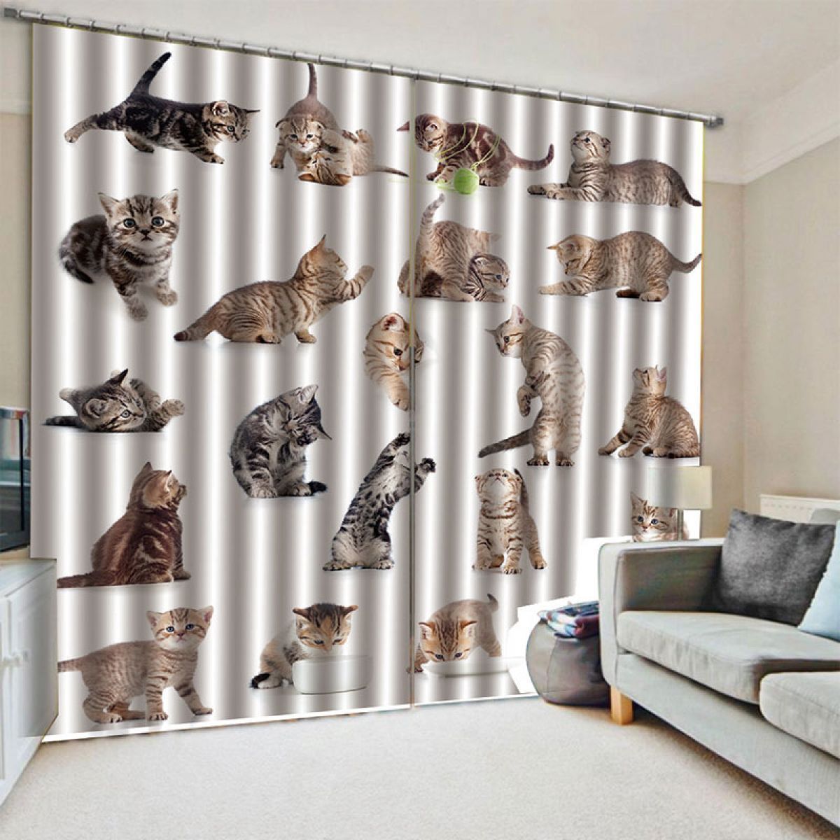 3d cat hanging printed window curtain home decor 2478