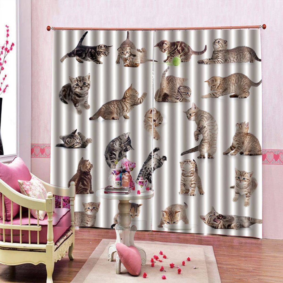 3d cat hanging printed window curtain home decor 7458