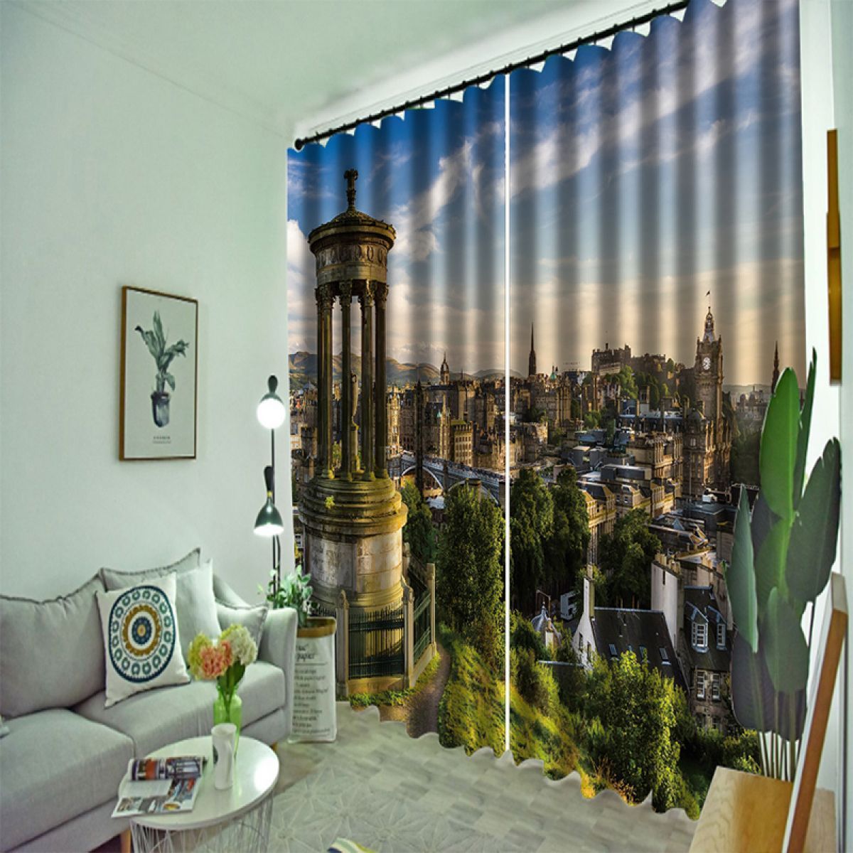 3d city view printed window curtain home decor 4055