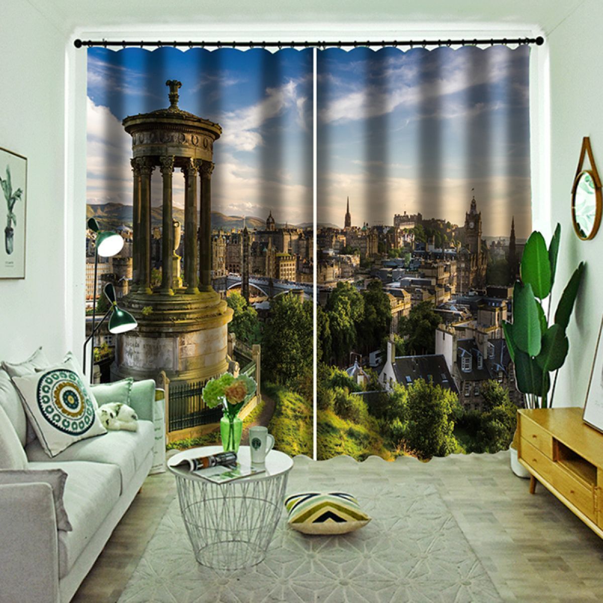 3d city view printed window curtain home decor 5108
