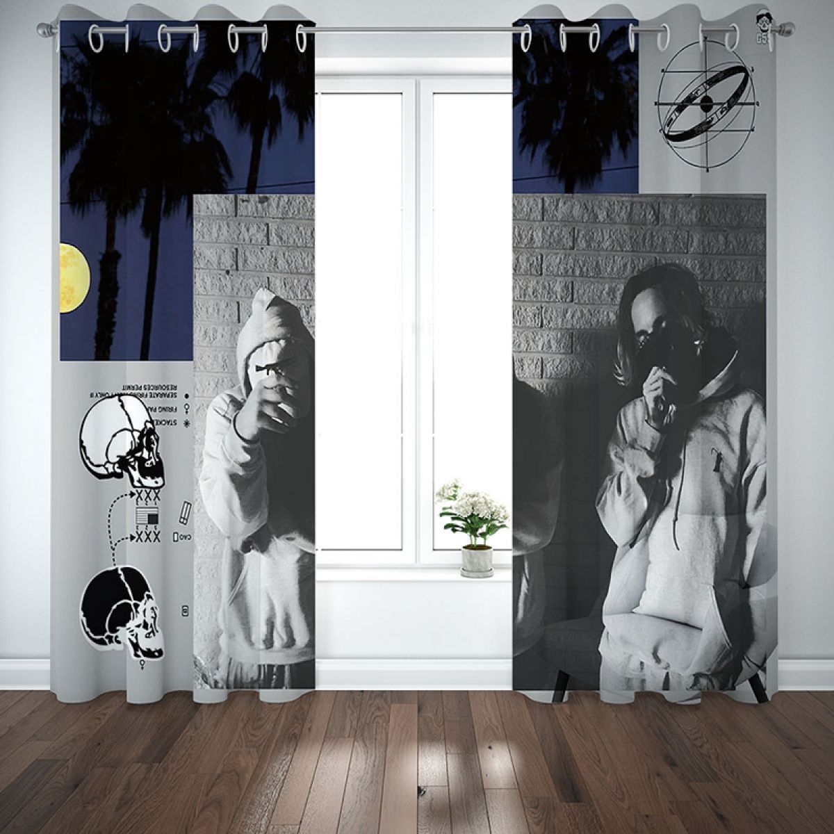 3d coconut trees and men printed window curtain home decor 4745