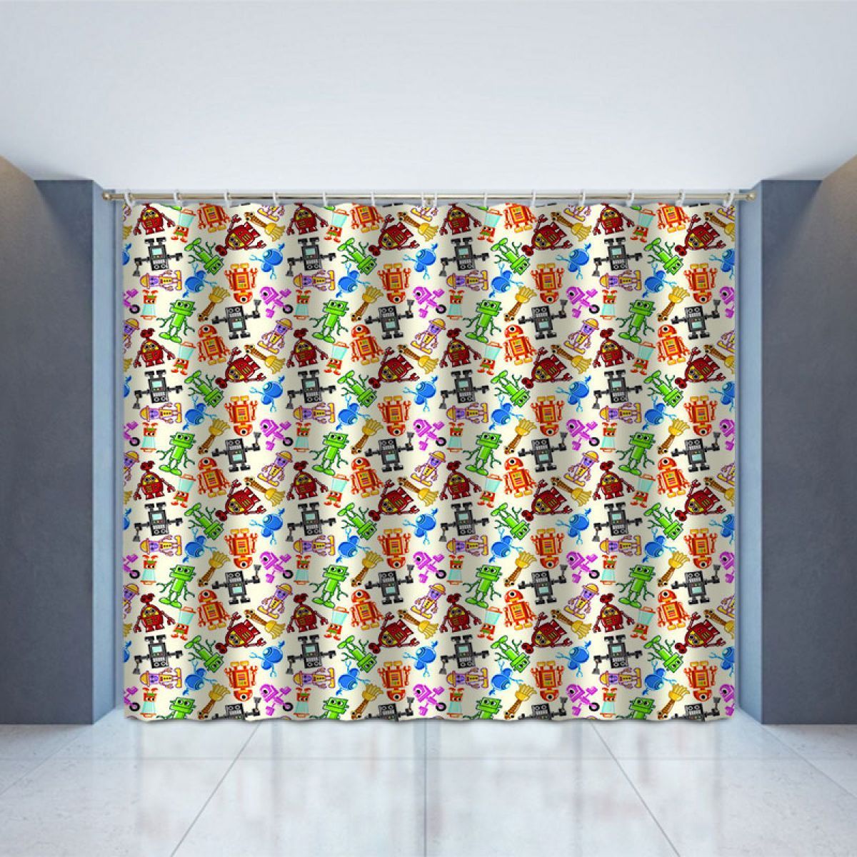 3d colorful robot white background printed window curtain home decor 1485