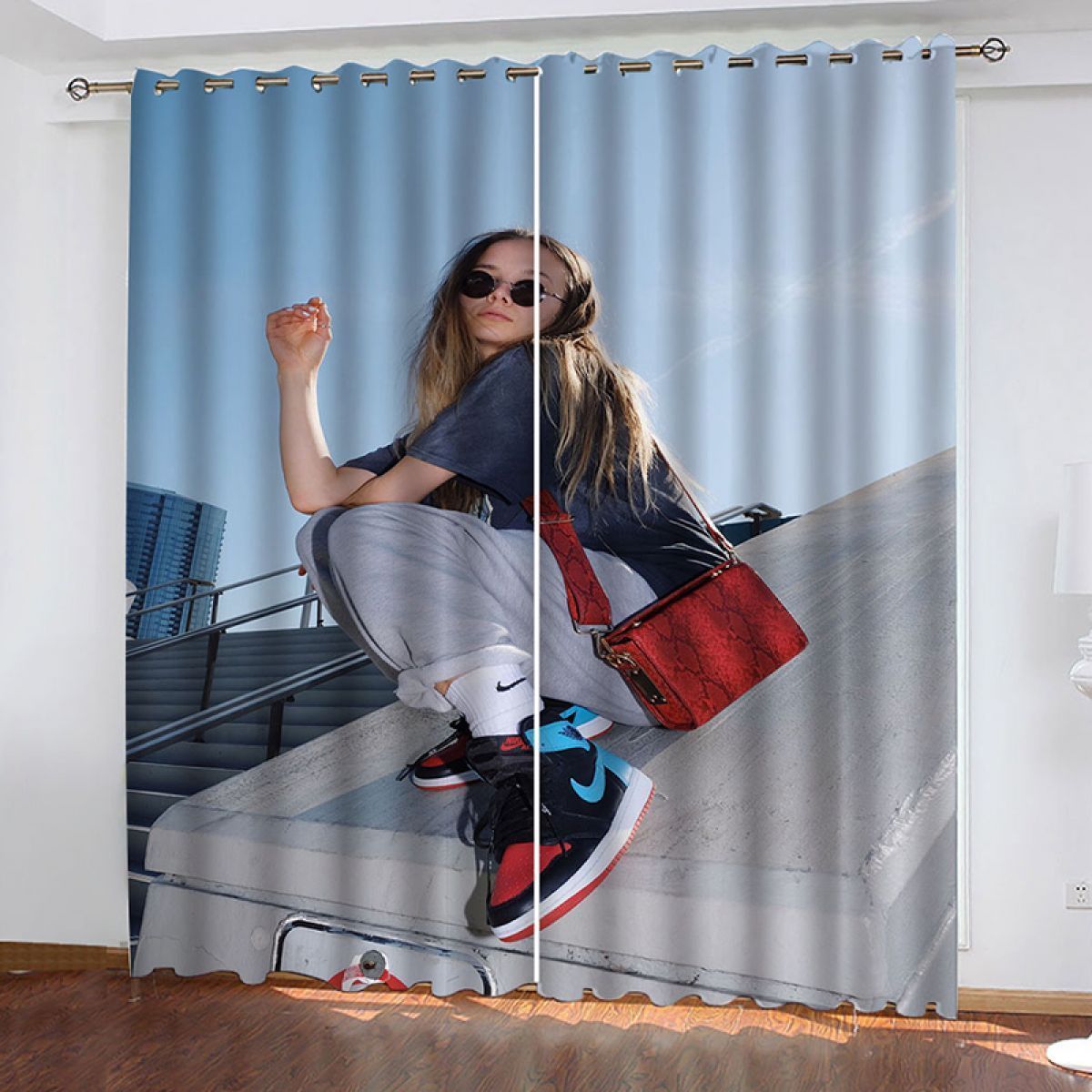 3d cool girl printed window curtain home decor 4676