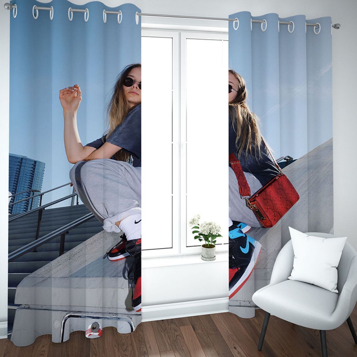 3d cool girl printed window curtain home decor 5815