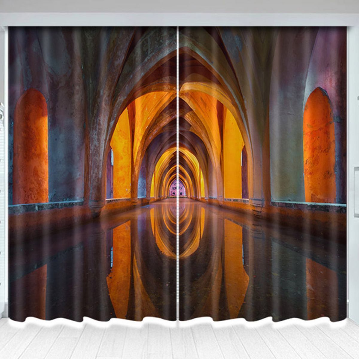 3d corridor of beautiful palace printed window curtain home decor 4227