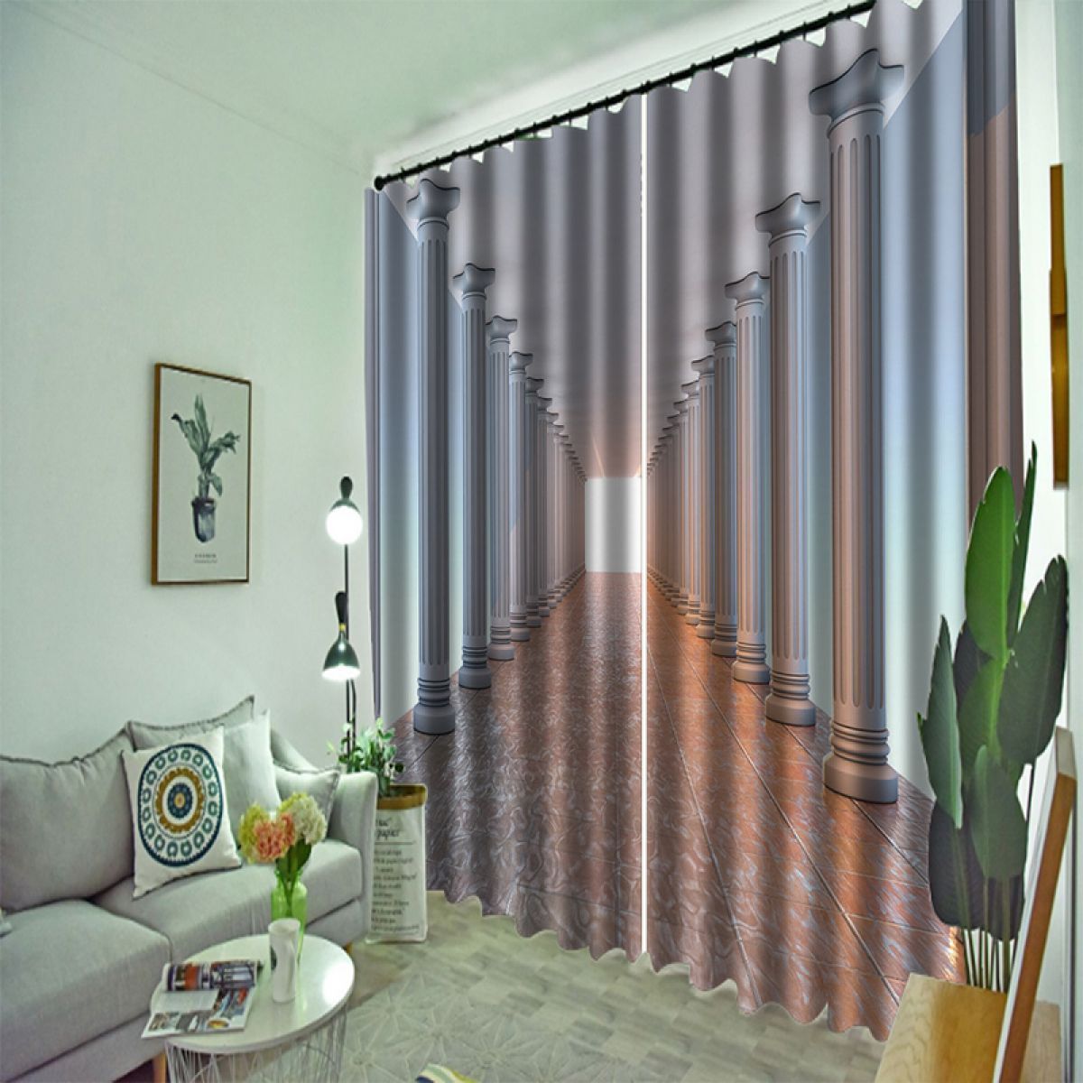 3d corridor with pillars printed window curtain home decor 8879