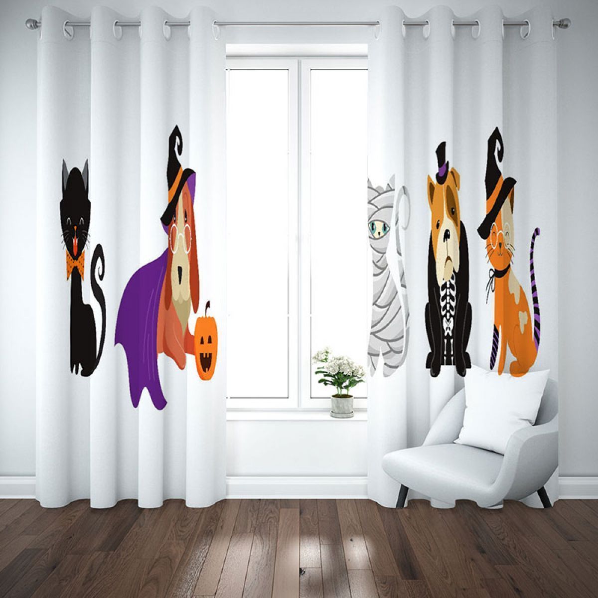 3d cosplay cats and dogs printed window curtain home decor 6653