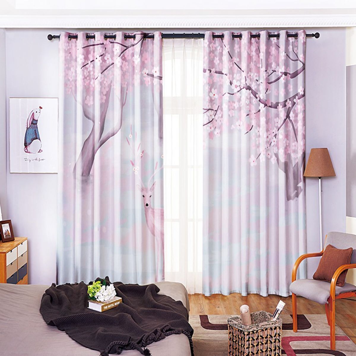 3d deer and blossom printed window curtain home decor 7661