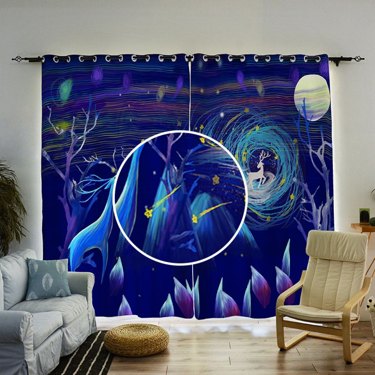 3d deer in the forest art printed window curtain home decor 6959