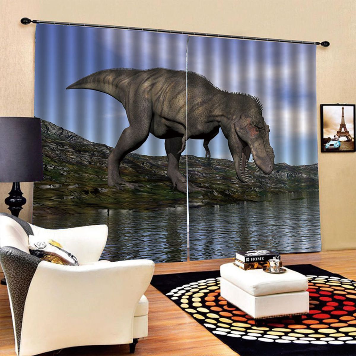 3d dinosaur in the river printed window curtain home decor 5545