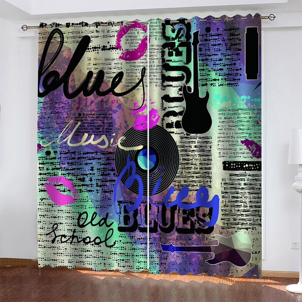 3d disco and guitar printed window curtain home decor 6324