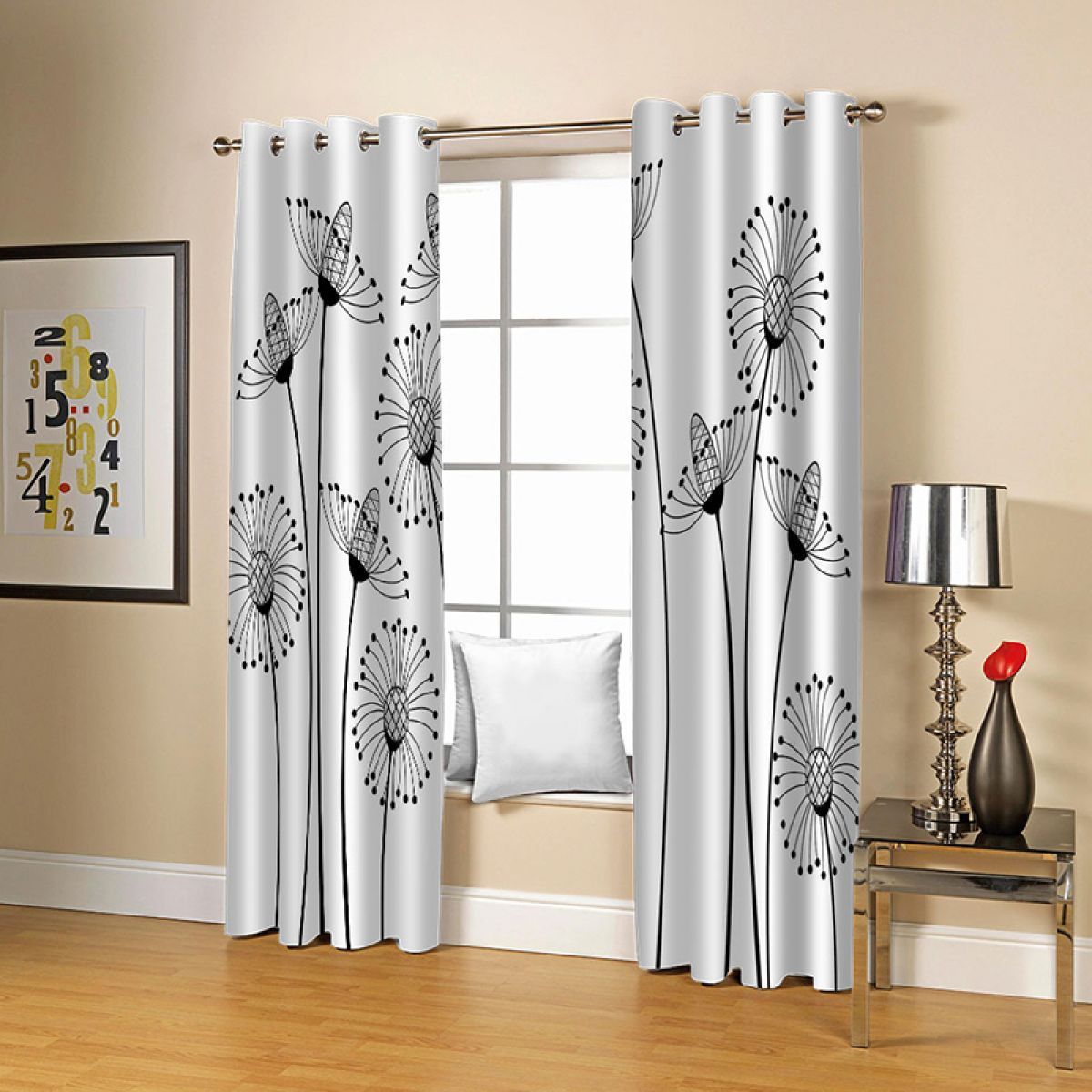 3d draperies dandelion black and white printed window curtain home decor 1162