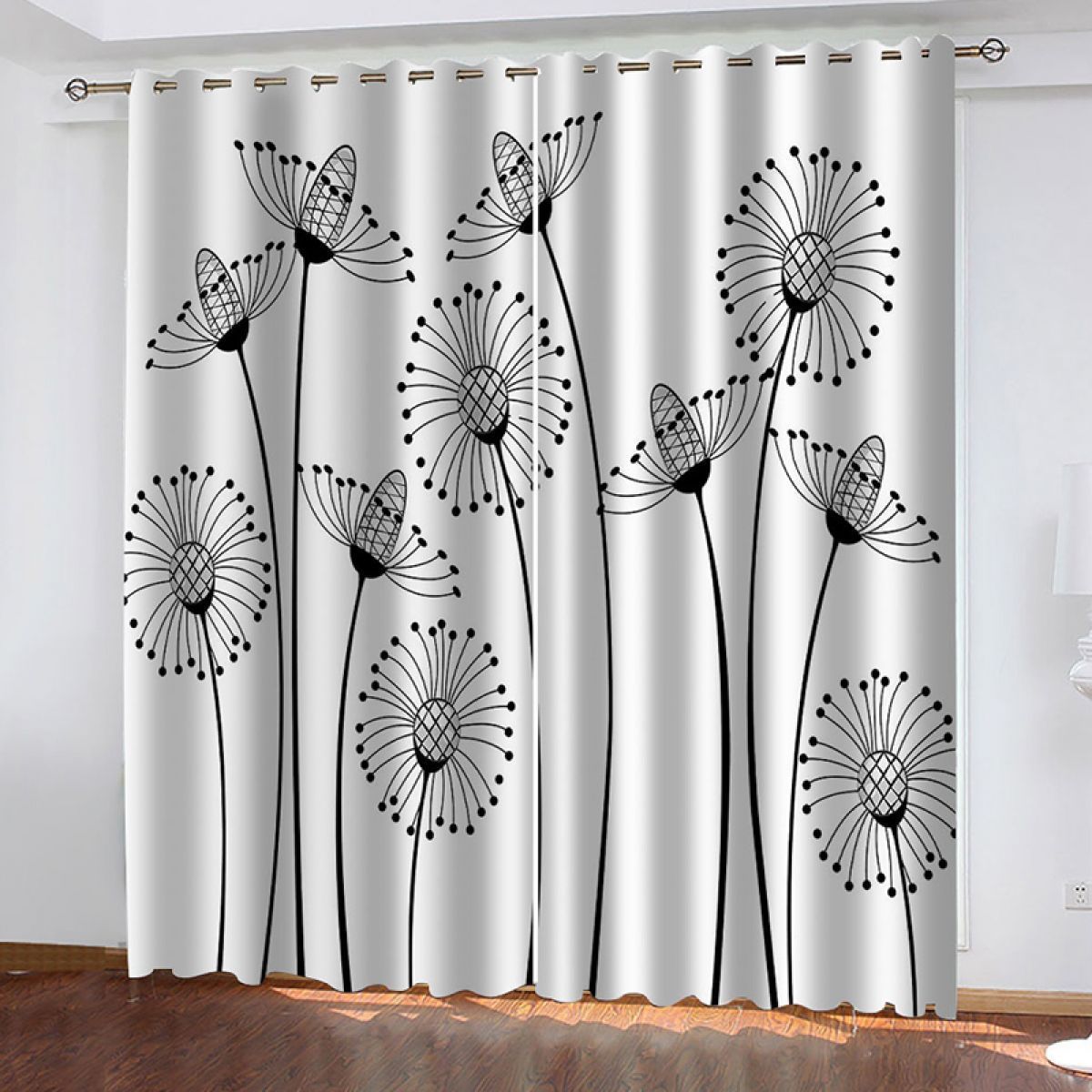 3d draperies dandelion black and white printed window curtain home decor 3018