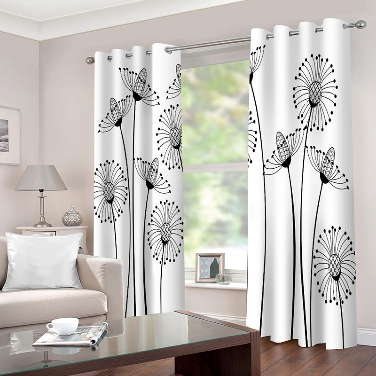3d draperies dandelion black and white printed window curtain home decor 4666