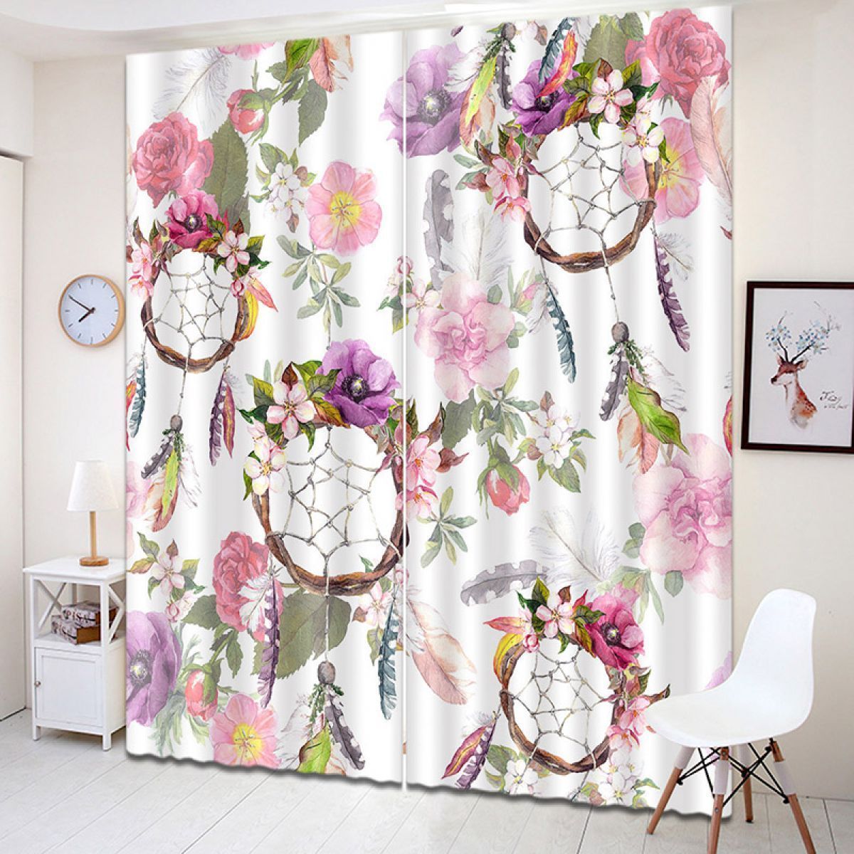 3d Dream Catchers With Flowers White Printed Window Curtain Home Decor 3d dream catchers with flowers white printed window curtain home decor 1777