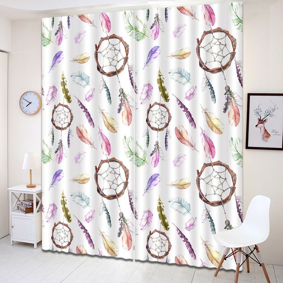 3d dreamcatcher with feather pattern printed window curtain home decor 3590