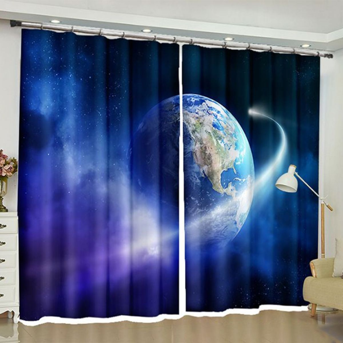 3d earth in space universe printed window curtain home decor 4265