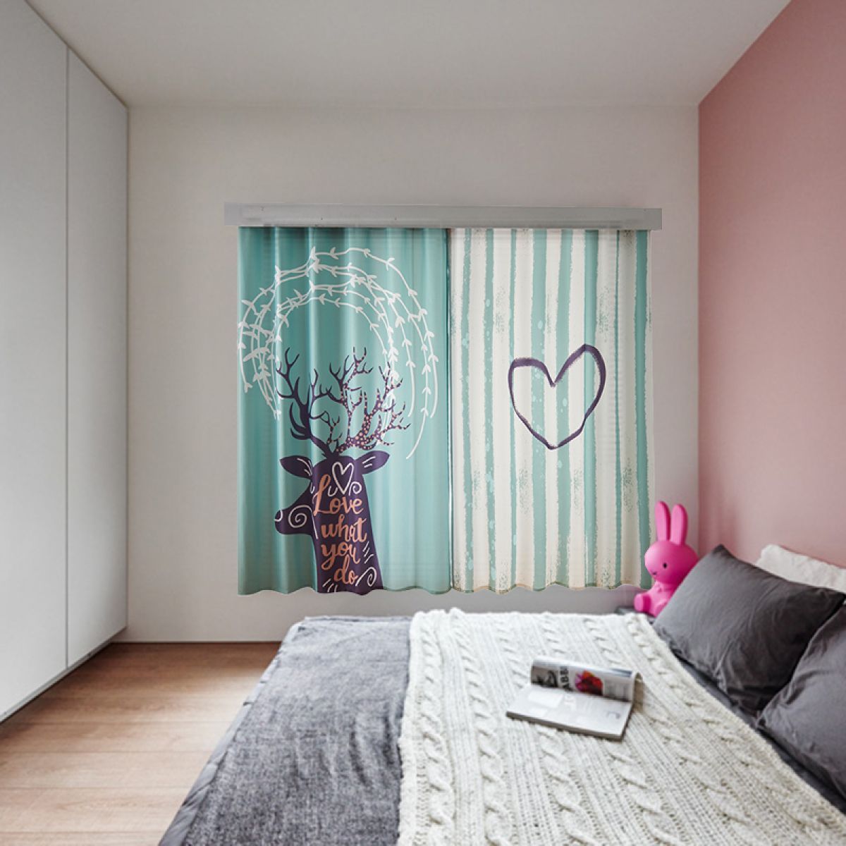 3d elk and heart printed window curtain home decor 1869