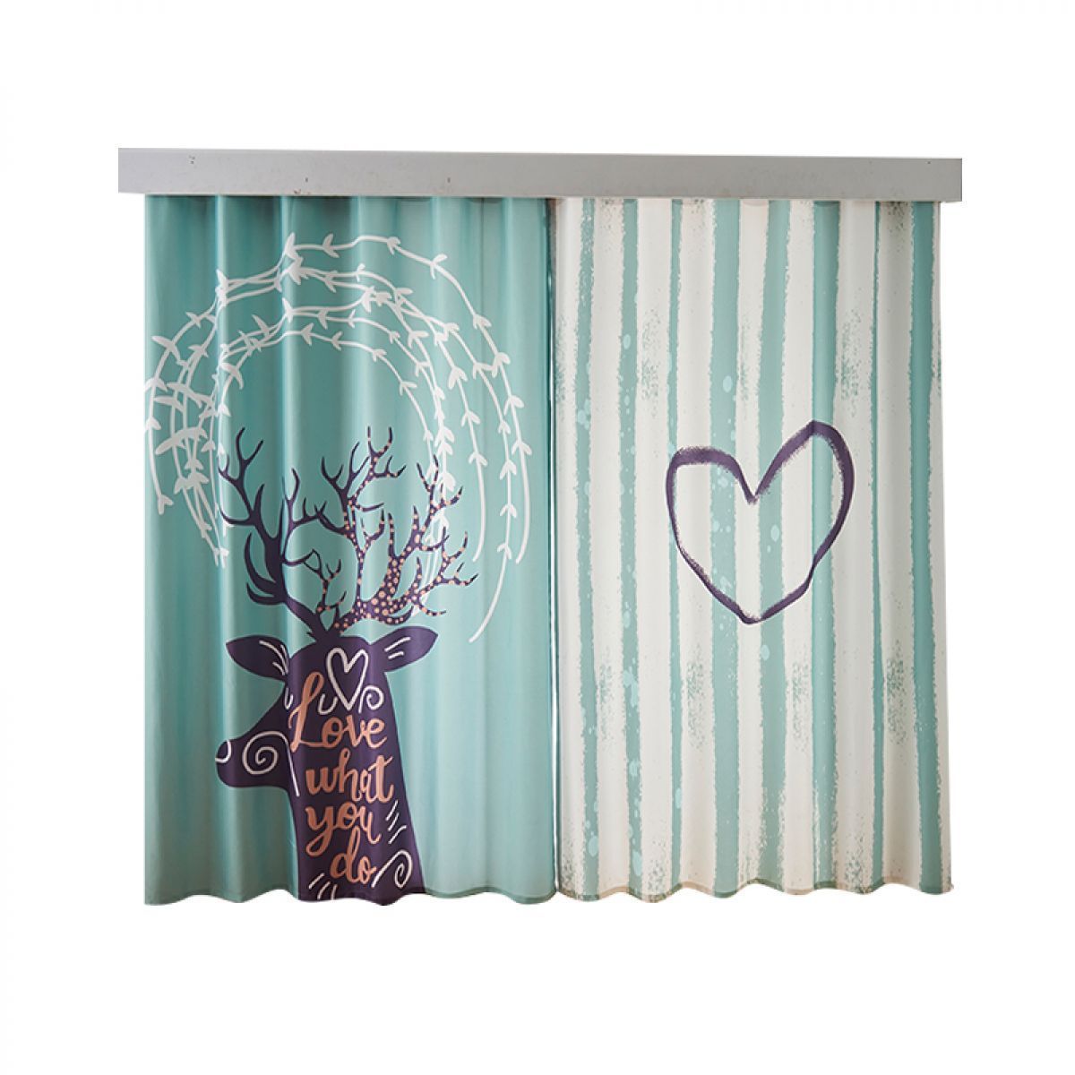 3d elk and heart printed window curtain home decor 4020