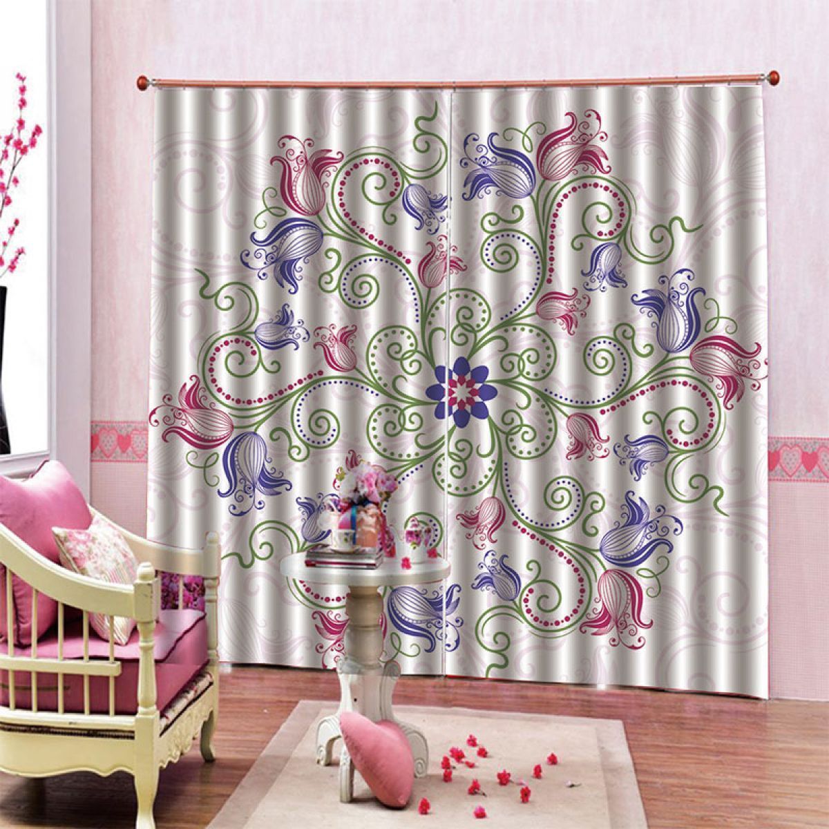 3d floral printed window curtain home decor 5642