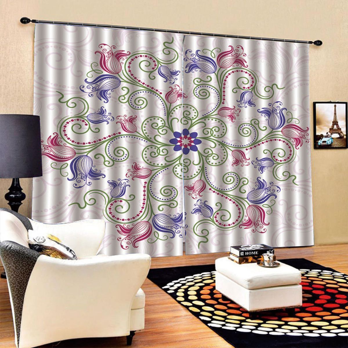 3d floral printed window curtain home decor 7721