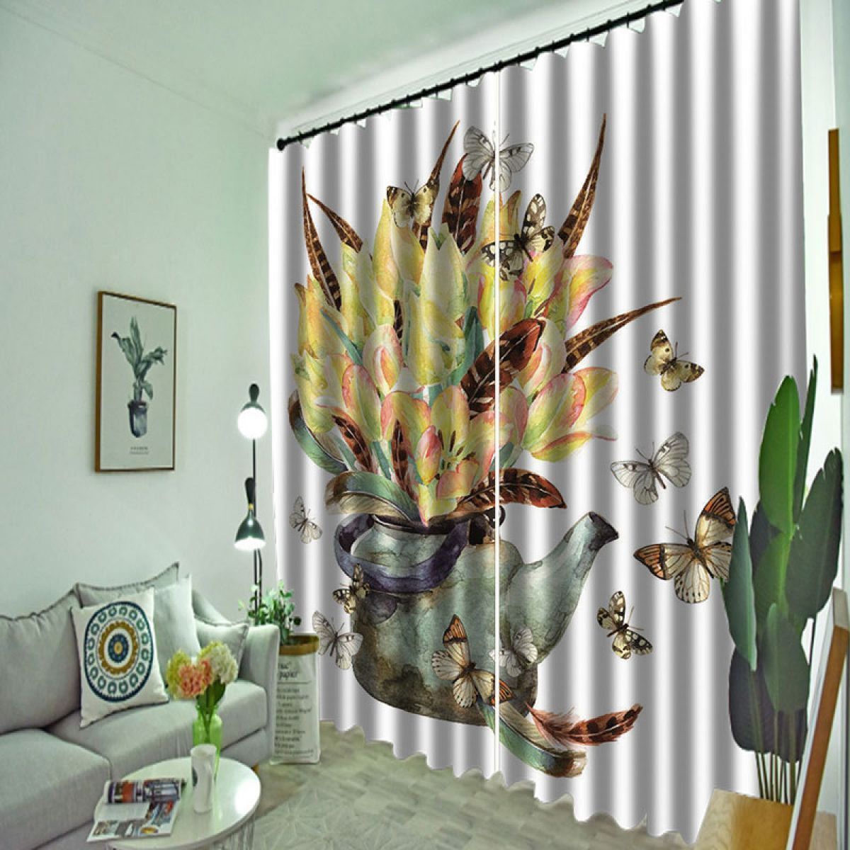 3d flowers in the teapot printed window curtain home decor 5478