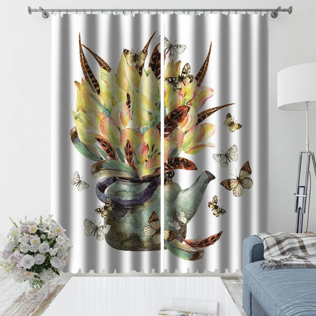 3d flowers in the teapot printed window curtain home decor 8074