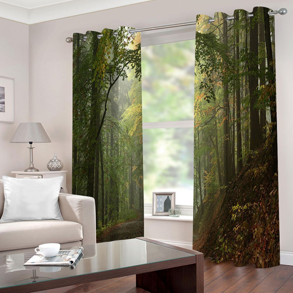 3d forest path printed window curtain home decor 7630