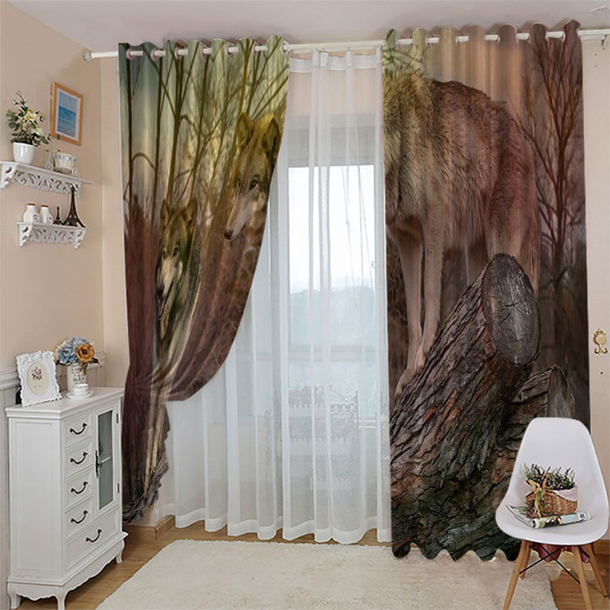 3d forest wolf printed window curtain home decor 1941