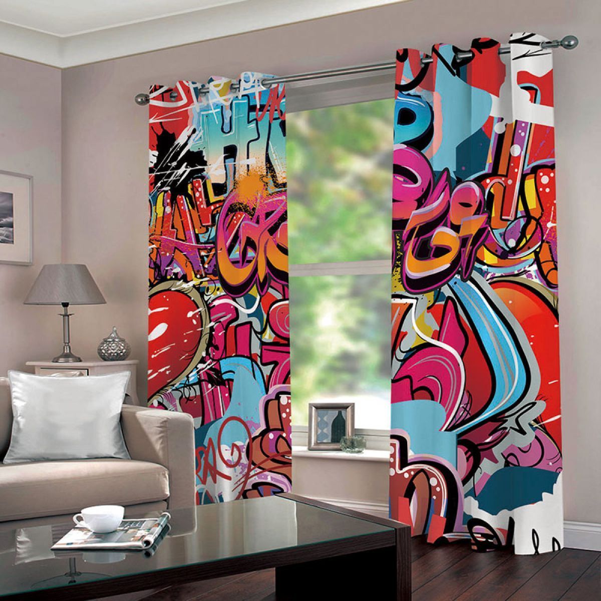 3d graffiti colorful design printed window curtain home decor 3427
