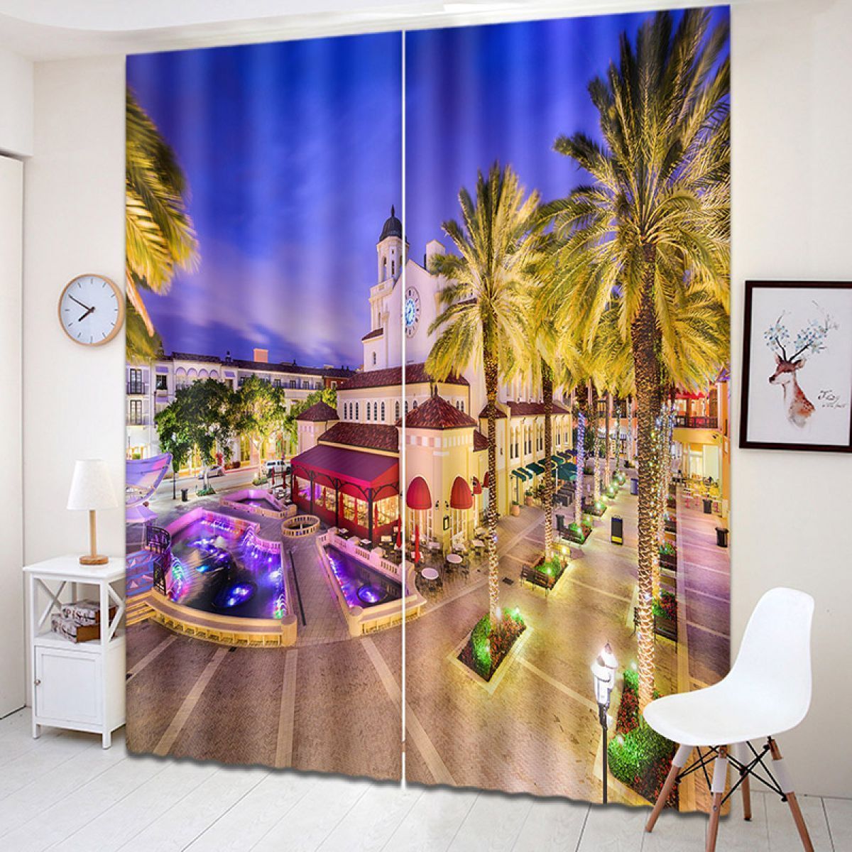 3d greek city night printed window curtain home decor 7766