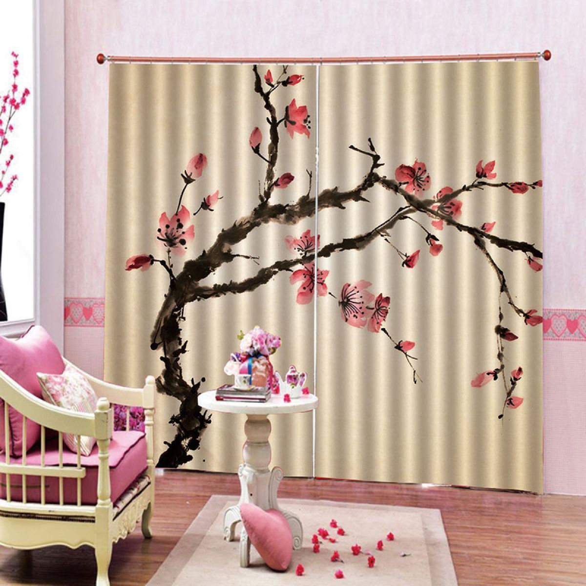 3d ink plum blossom printed window curtain home decor 8705