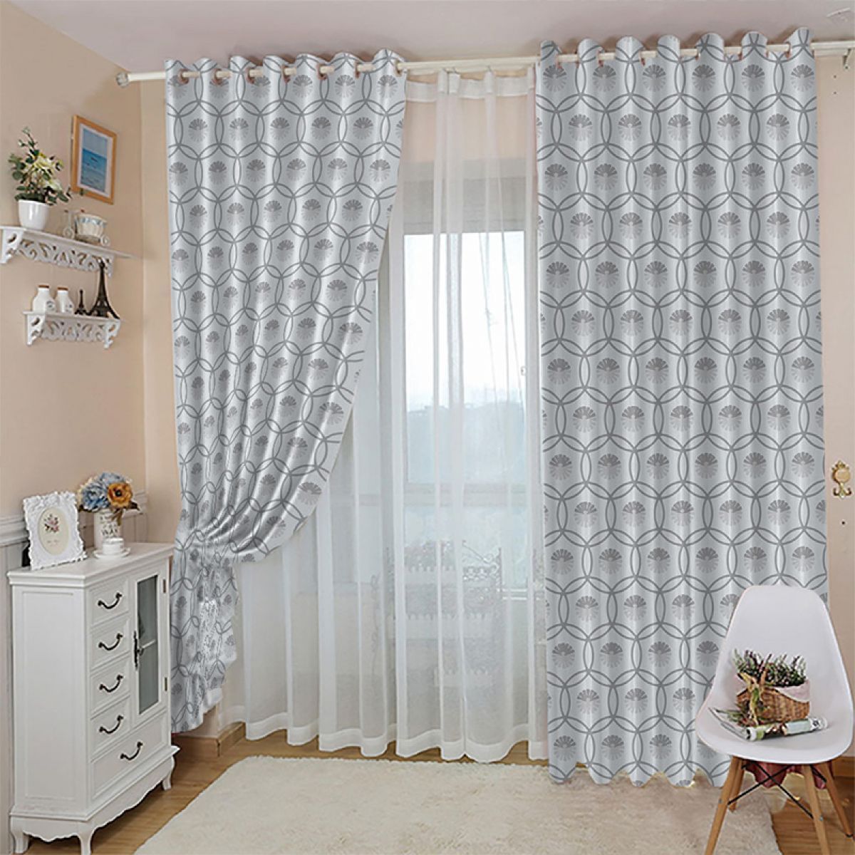 3d intersecting circles printed window curtain home decor 5078