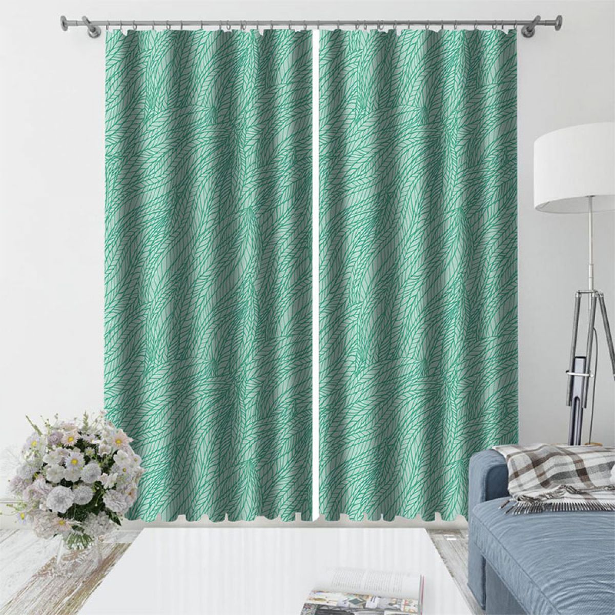 3d leafage printed window curtain home decor 8124