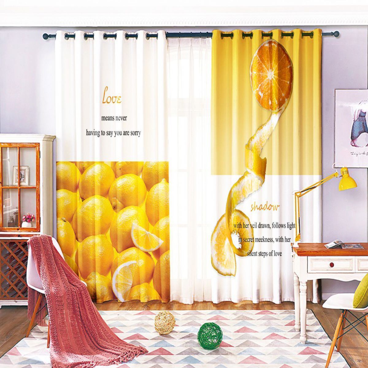 3d lemon collage printed window curtain home decor 6757
