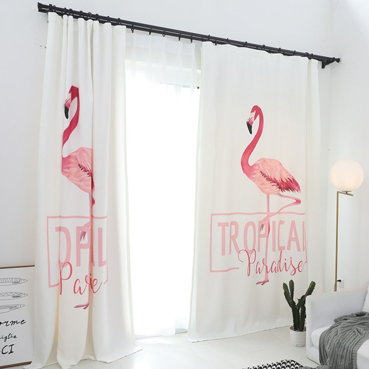 3d lovely flamingos printed window curtain home decor 1385