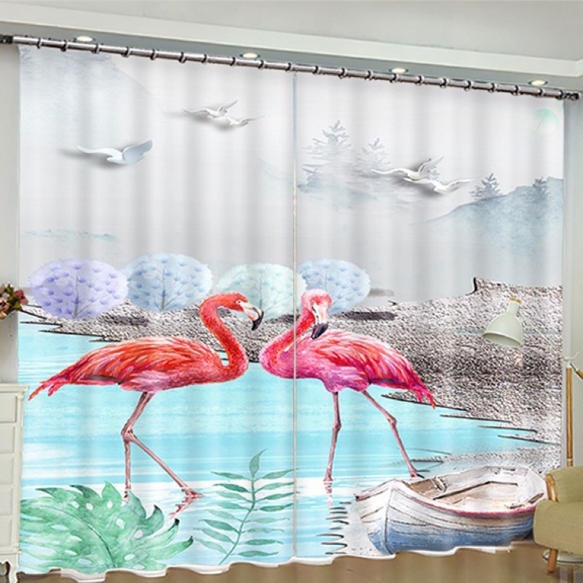 3d lovely flamingos printed window curtain home decor 5501