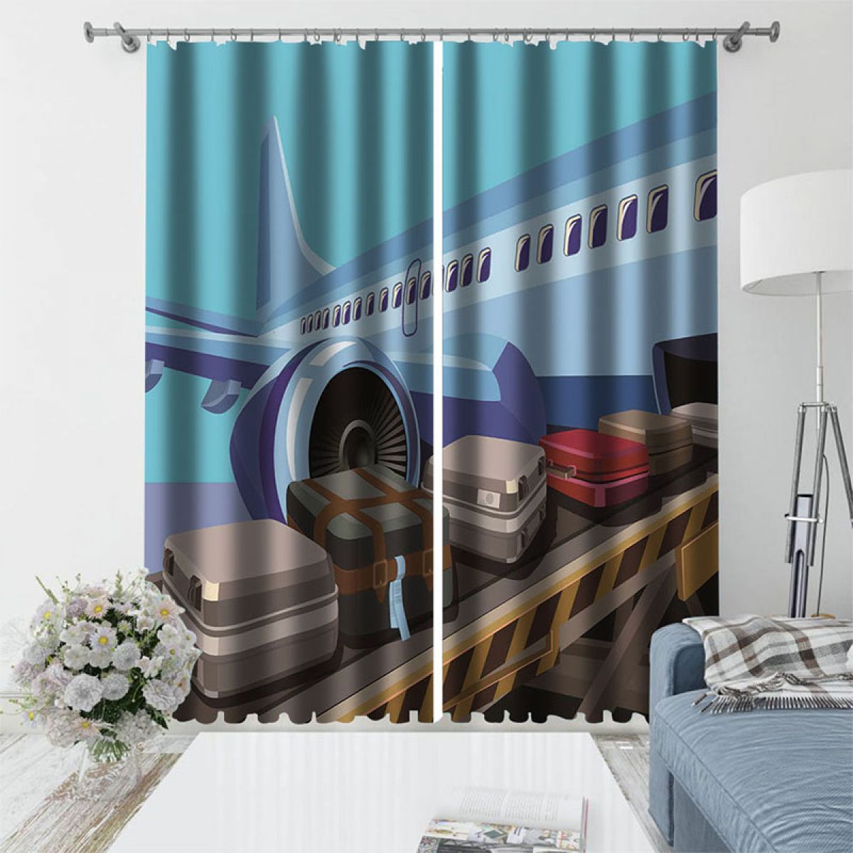 3d luggage on board printed window curtain home decor 5546