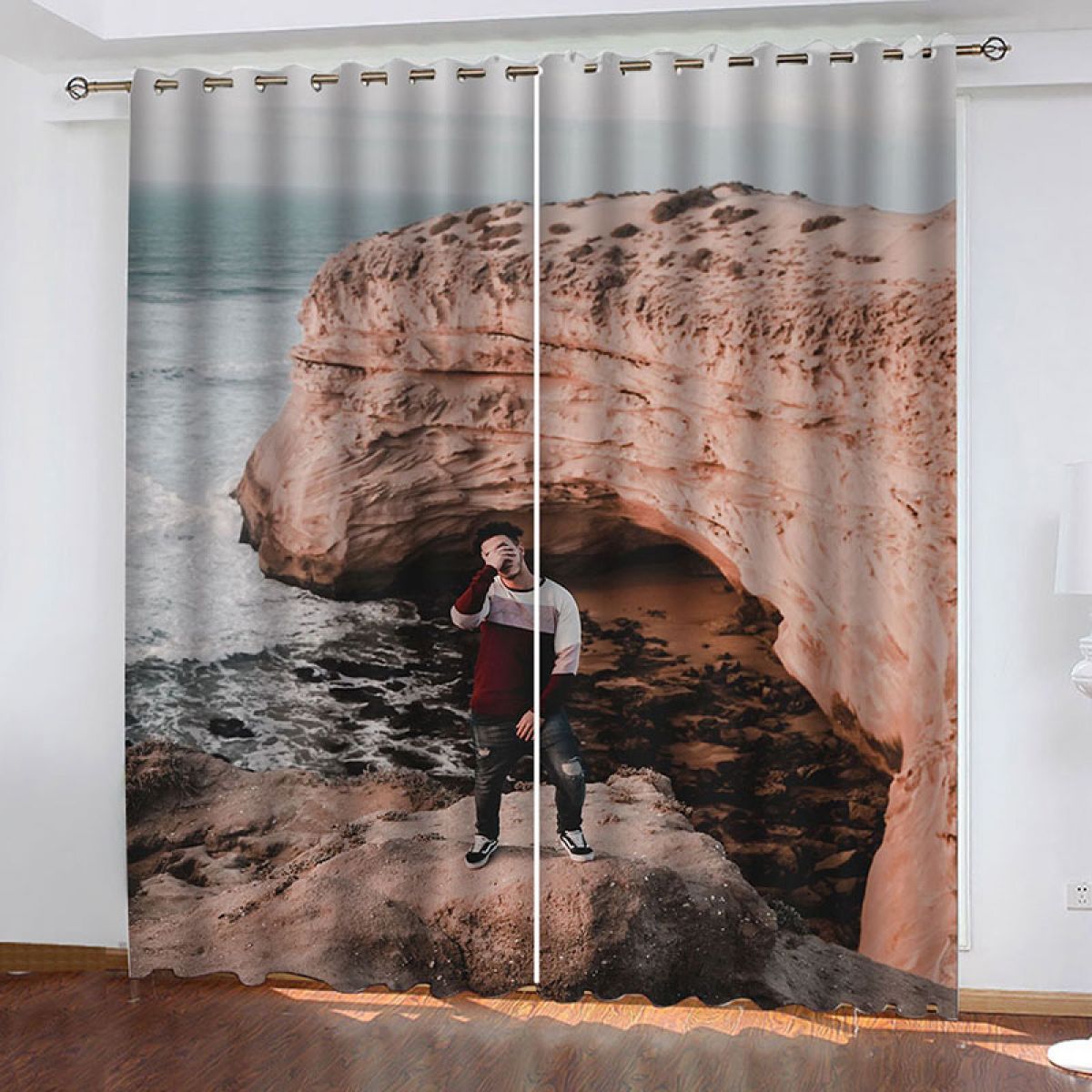 3d man on the seaside stone printed window curtain home decor 7644