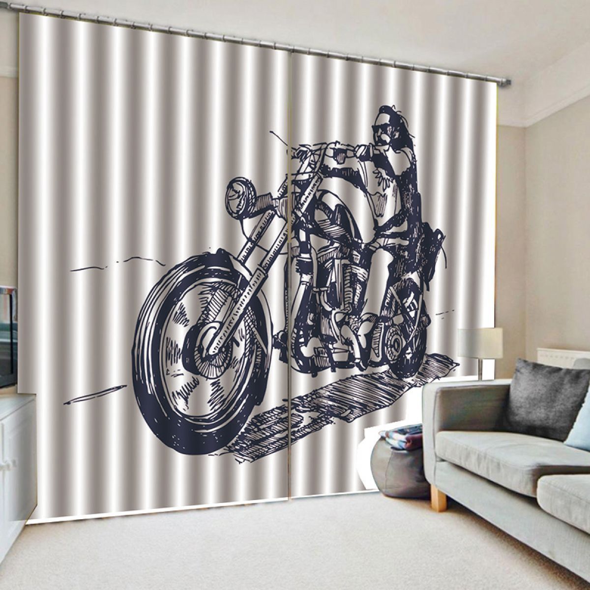 3d man riding the motorcycle printed window curtain home decor 6695