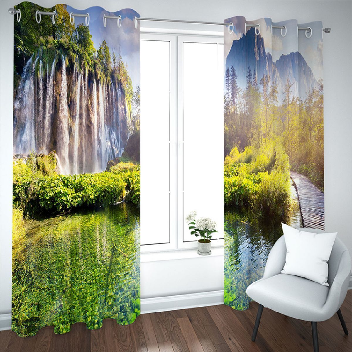 3d mountain and waterfall scenery printed window curtain home decor 1372