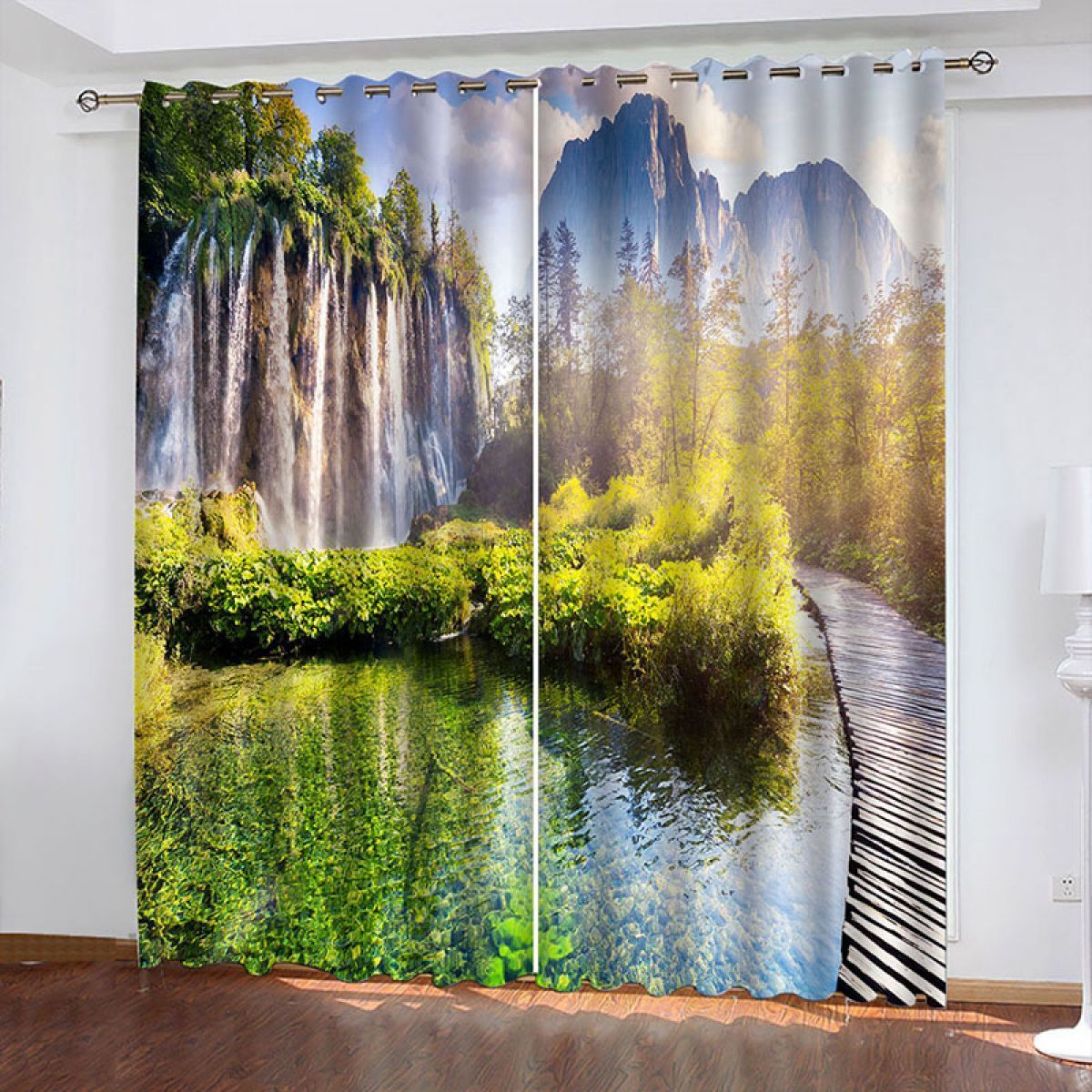 3d mountain and waterfall scenery printed window curtain home decor 2961