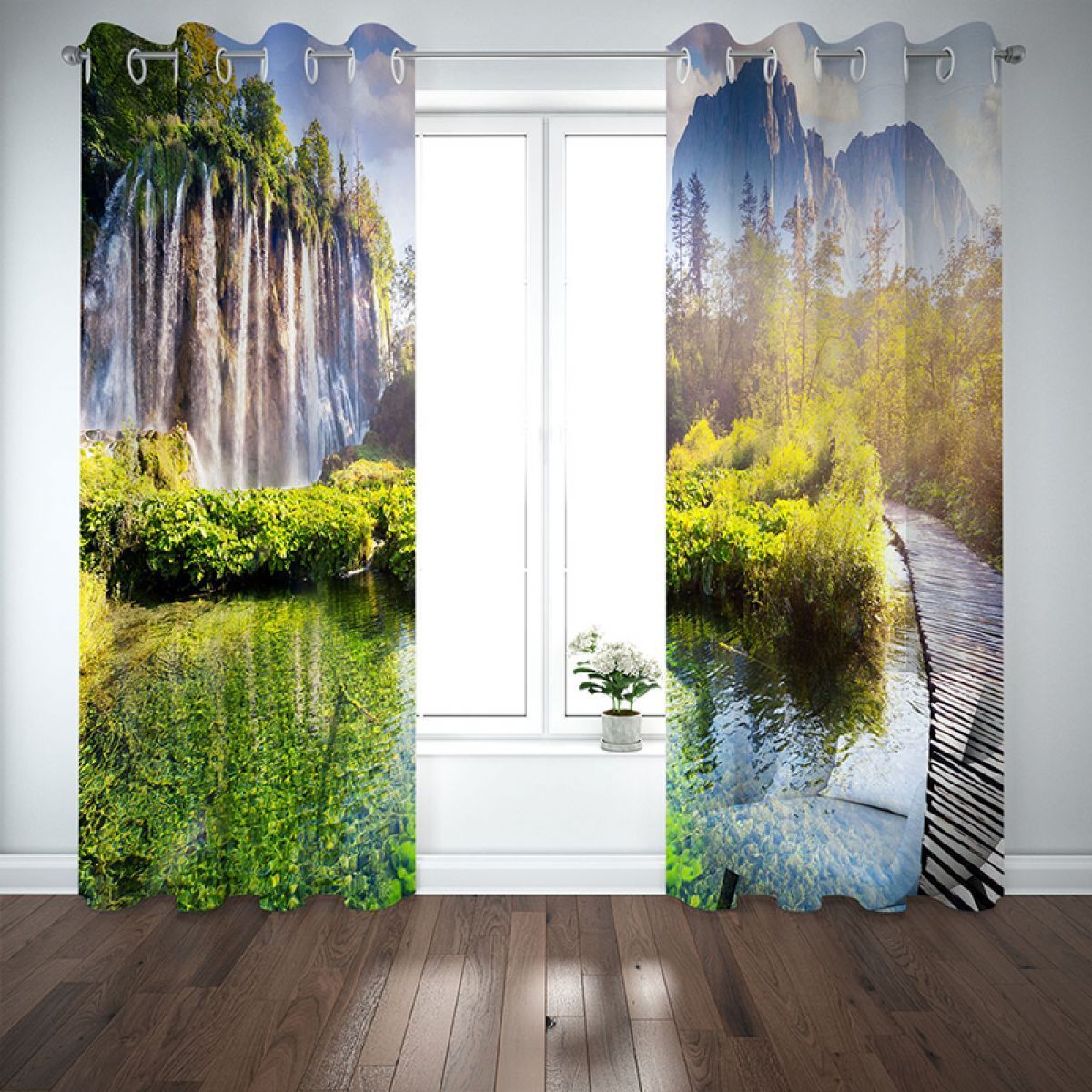 3d mountain and waterfall scenery printed window curtain home decor 4886