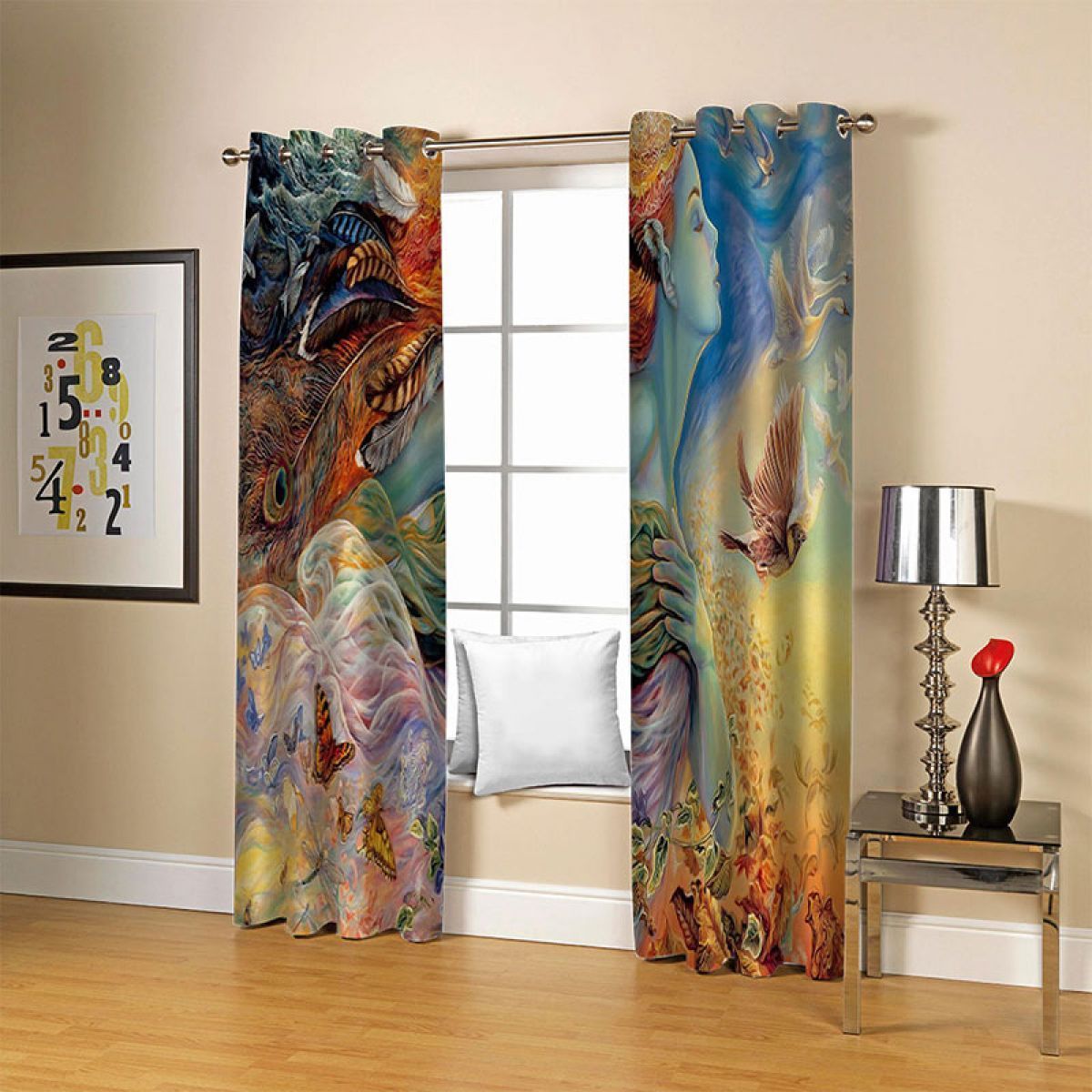 3d oil painting of woman and birds printed window curtain home decor 4854