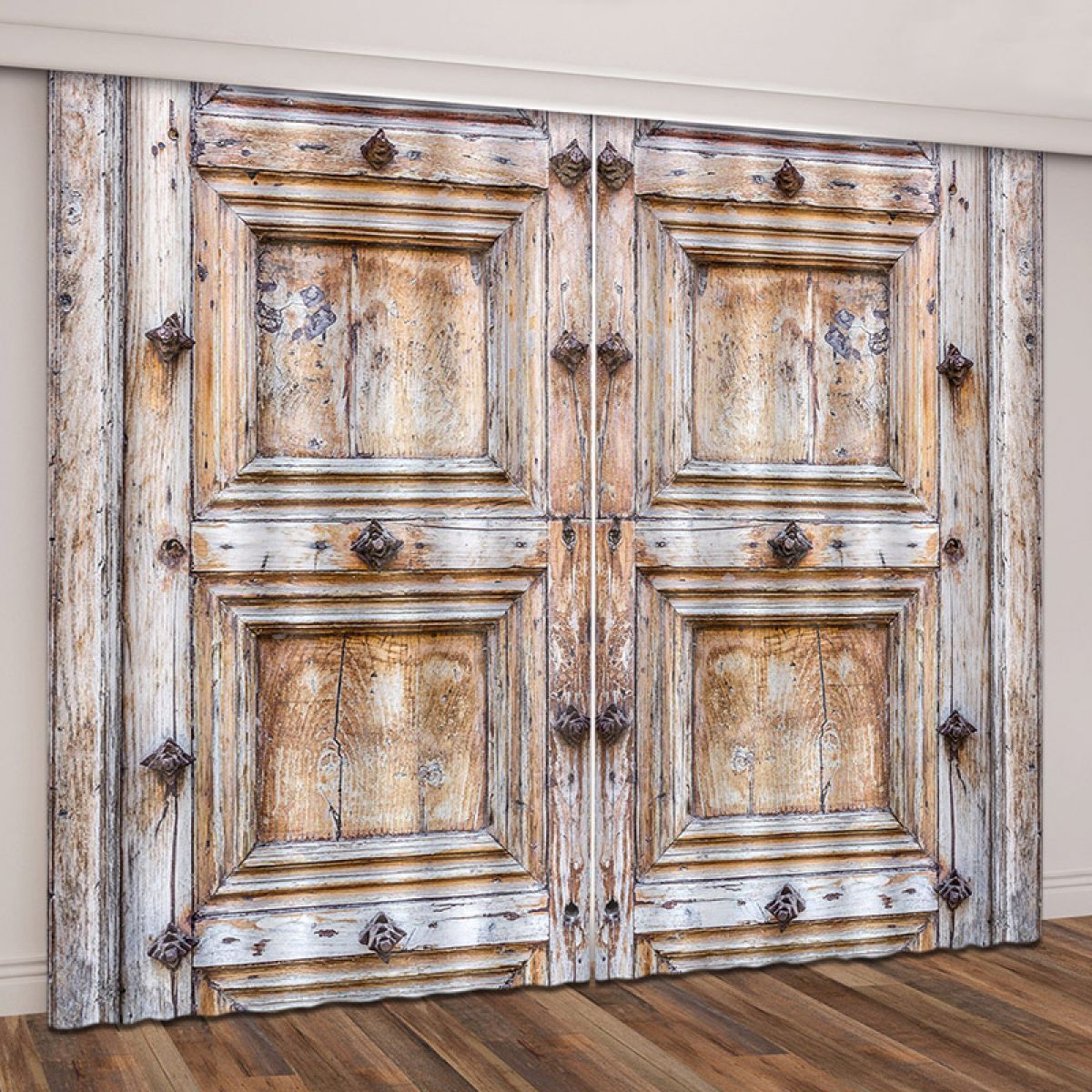 3d old timbered door printed window curtain home decor 5612